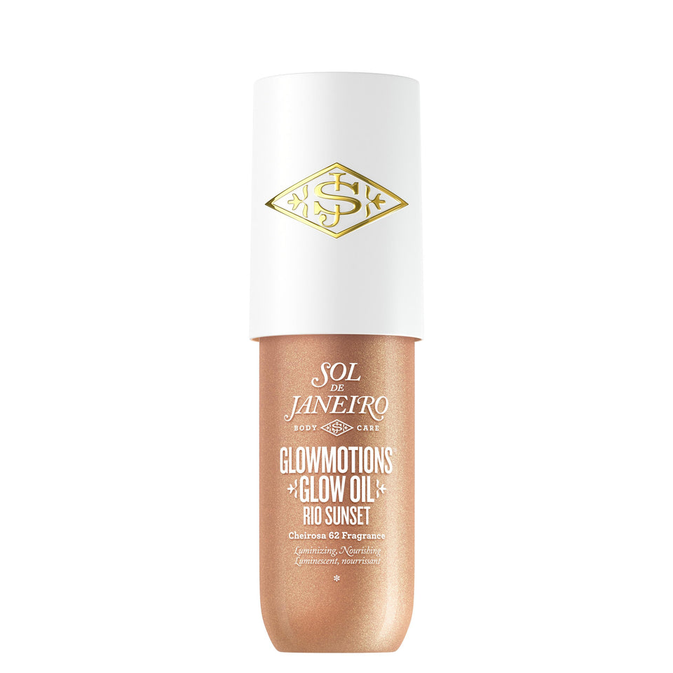 Sol de Janeiro bottle front view showing glow oil and elegant design benefit portable radiance