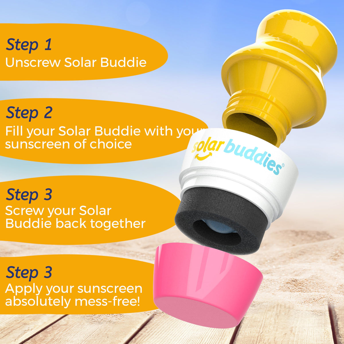 Solar Buddies applying sunscreen on child for quick, mess-free coverage