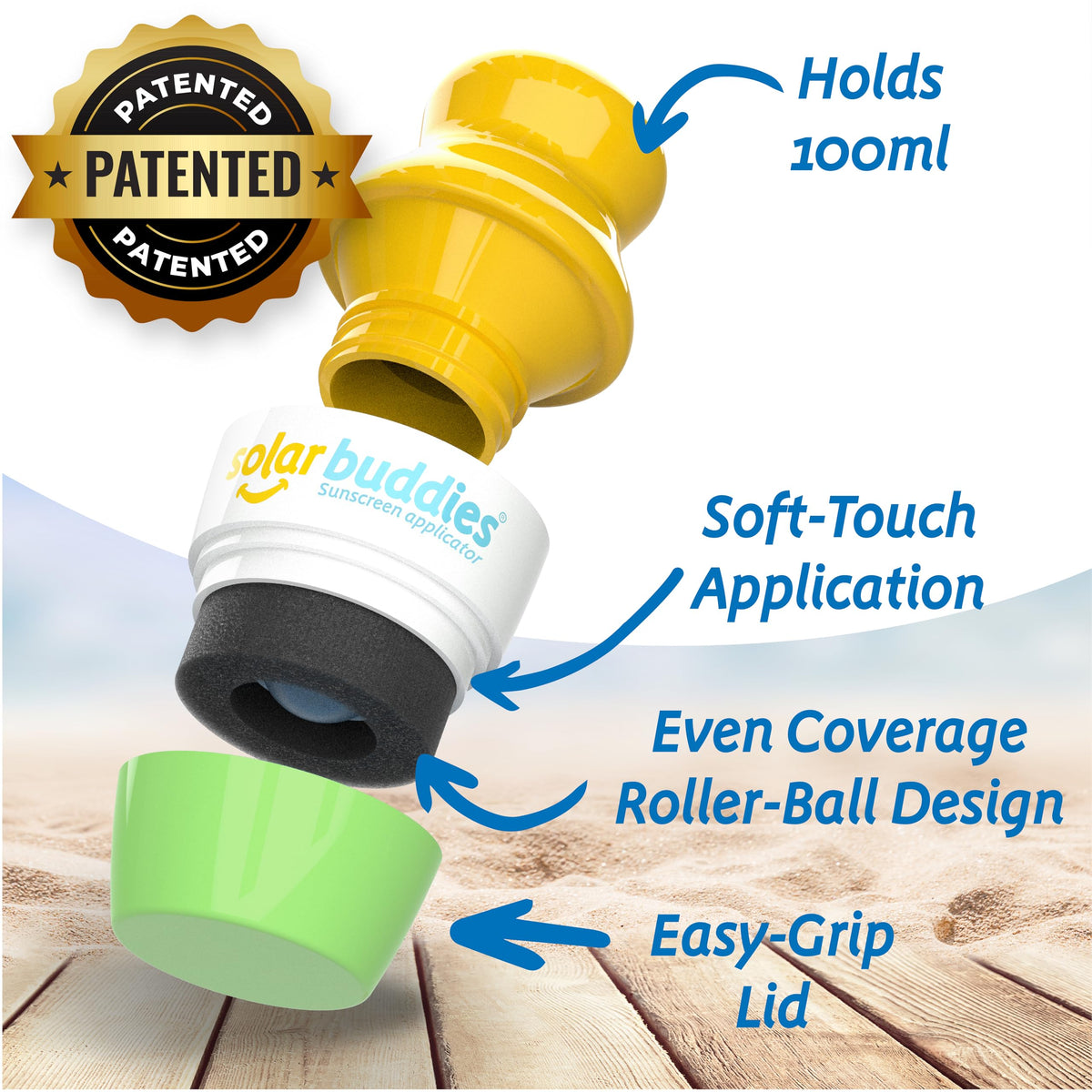 Solar Buddies close-up of soft sponge head that ensures gentle even application