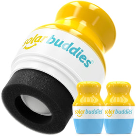 Solar Buddies front view of blue duo applicator showing compact travel-ready design and convenience