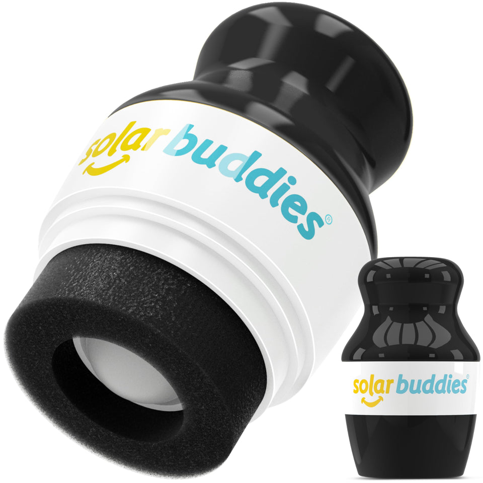 Solar Buddies front view showing refillable applicator and cap benefit easy packing
