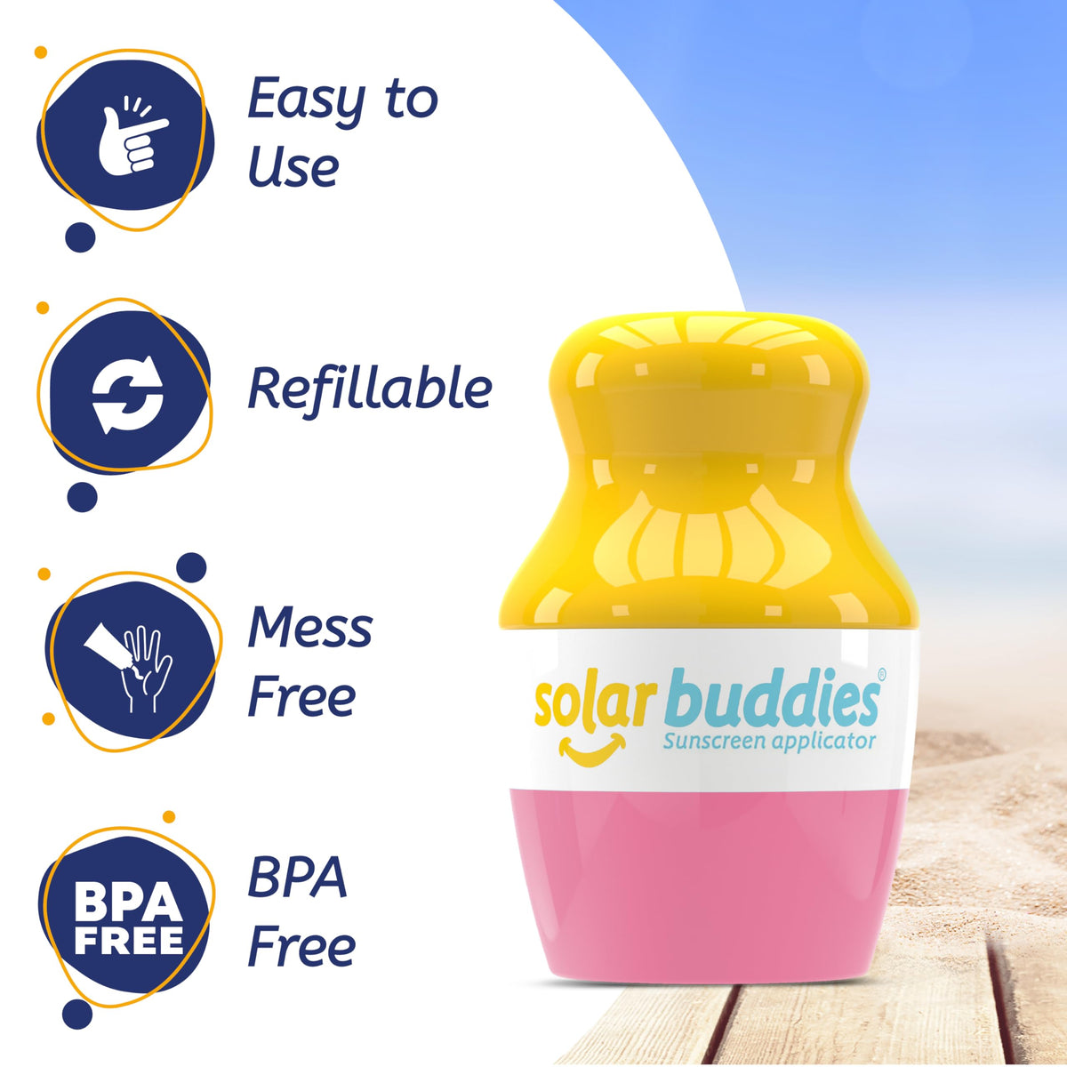 Solar Buddies refill neck with 100ml marker for carry‑on compliance
