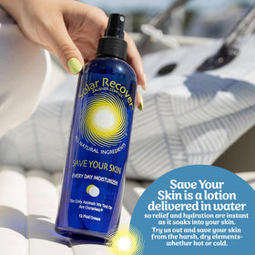 Solar Recover bottle inside a beach bag offering convenience for travel and sun days