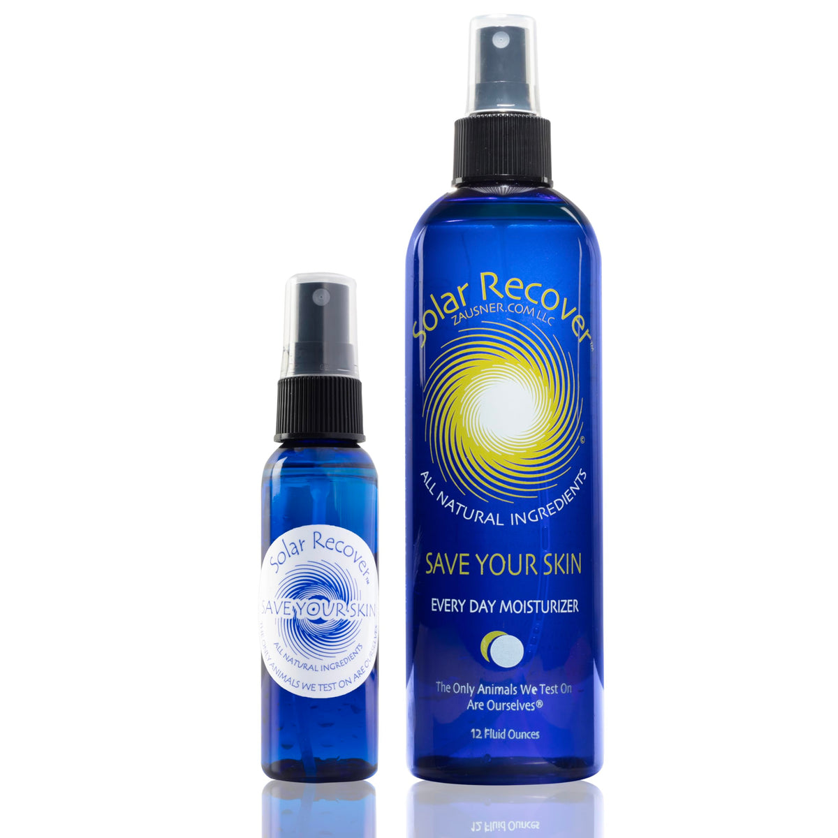 Solar Recover front packaging showing both 12oz and 2oz bottles for convenience