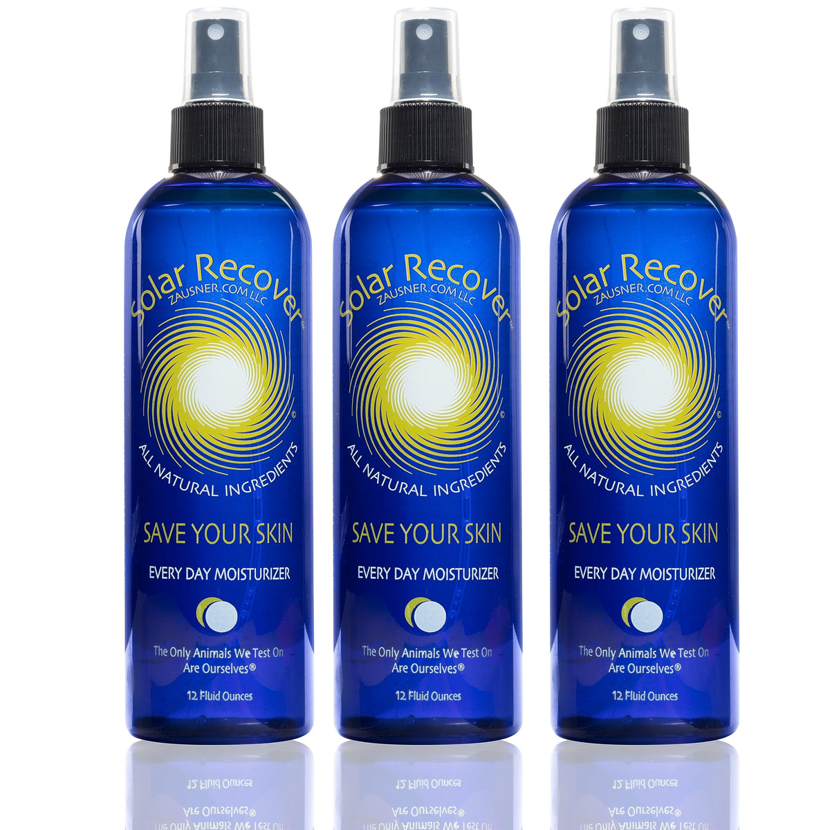 Solar Recover front packaging showing three 12oz bottles for convenience