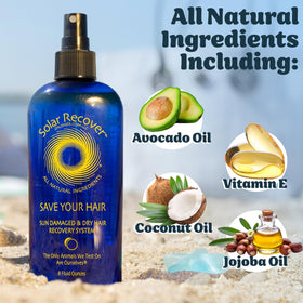 Solar Recover being sprayed onto wet hair to detangle and moisturize