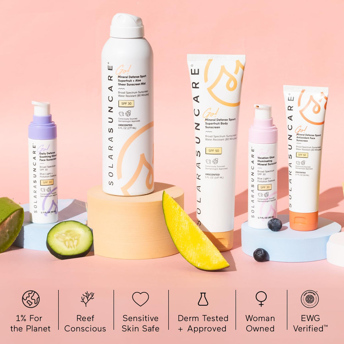 Solara Suncare lifestyle bag shot placed with towel and sunglasses showing ready-for-sport convenience