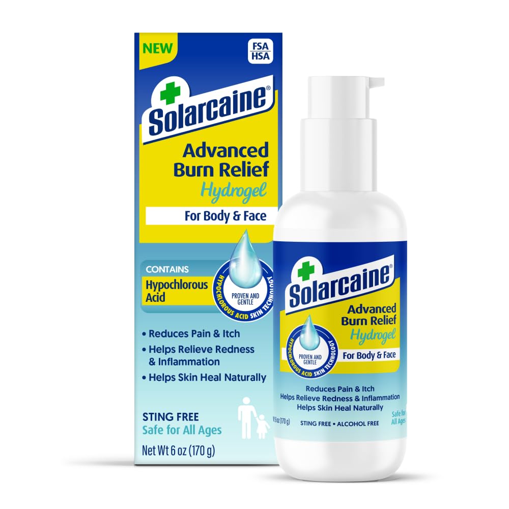 Solarcaine front pump bottle showing label and easy dispensing benefit
