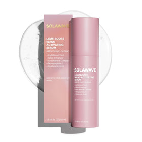 Solawave bottle next to hand to show 1.7 oz scale