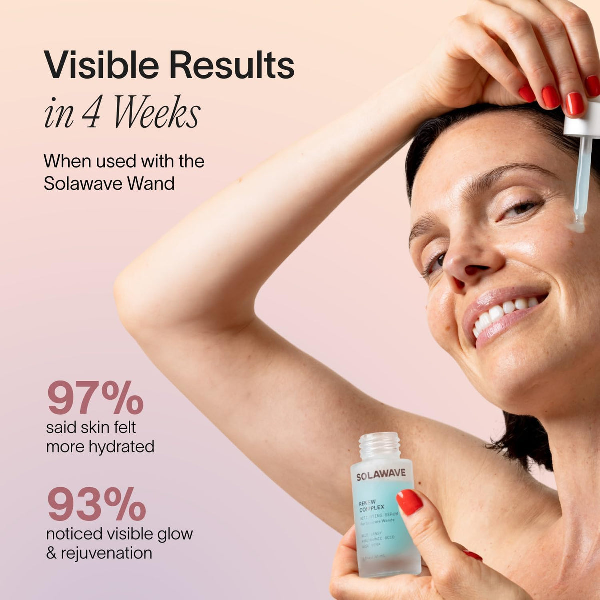 Solawave serum being applied to face and neck for smooth wand glide