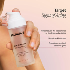 Solawave serum on hand showing texture and quick absorption for painless wand glide