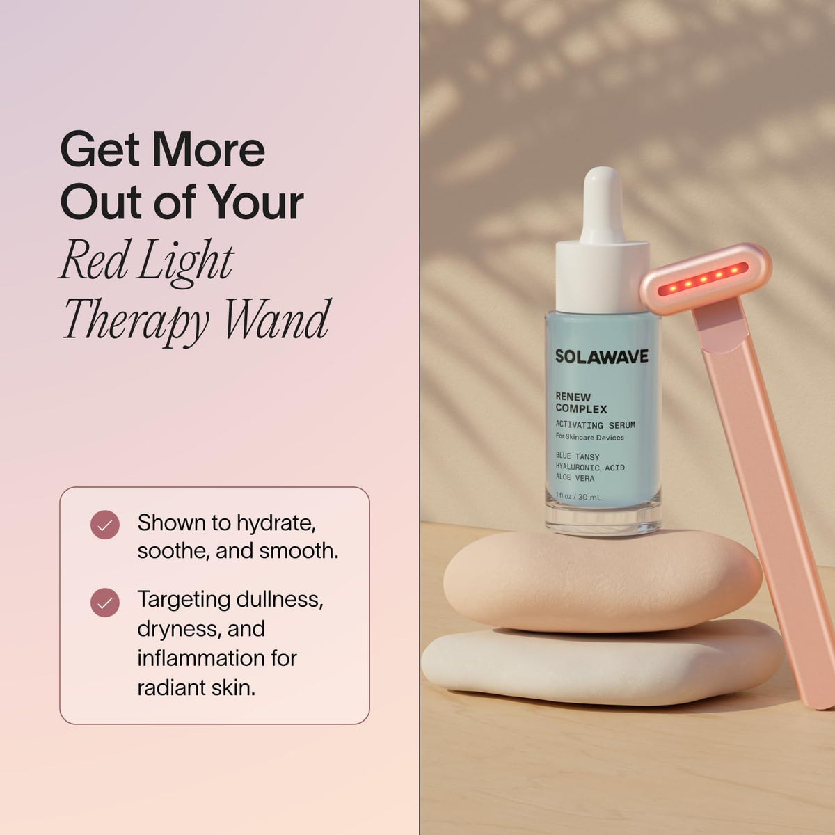 Solawave clear-serum texture close-up demonstrating lightweight hydration