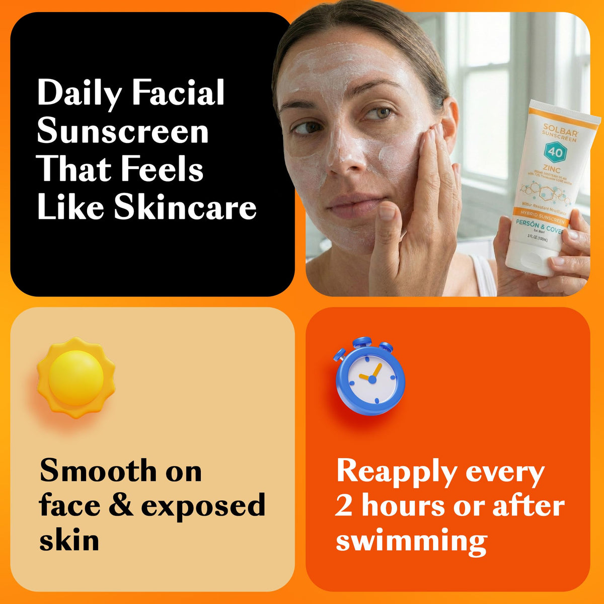 Solbar being spread on arm for body coverage and water-resistant wear