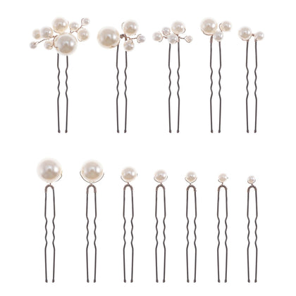 SOLENY front view of 12 pearl hair pins showing elegant set and organized layout