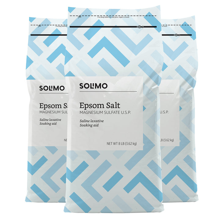 Solimo front packaging showing three resealable 8 lb bags and clear labeling for convenient storage