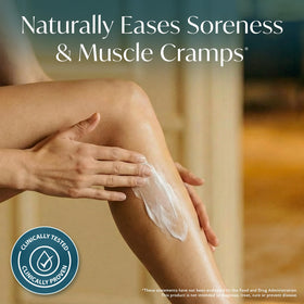Solinia magnesium cream being applied to feet demonstrates soothing hydration benefit