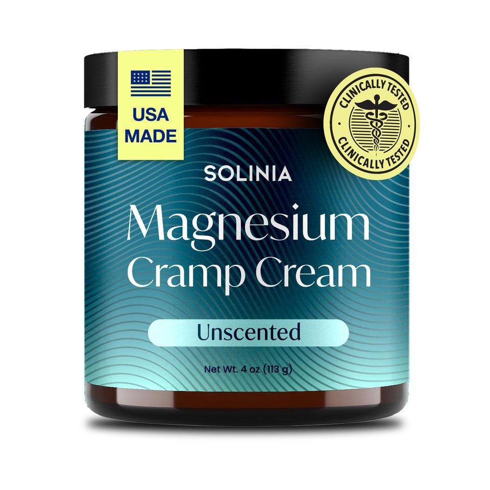 Solinia magnesium cream front jar showing clean packaging and easy scoop benefit