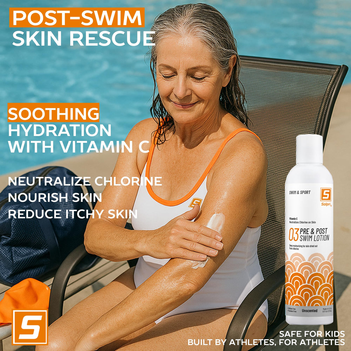 Solpri being applied on arm demonstrating pre-swim protection and moisturizing benefit
