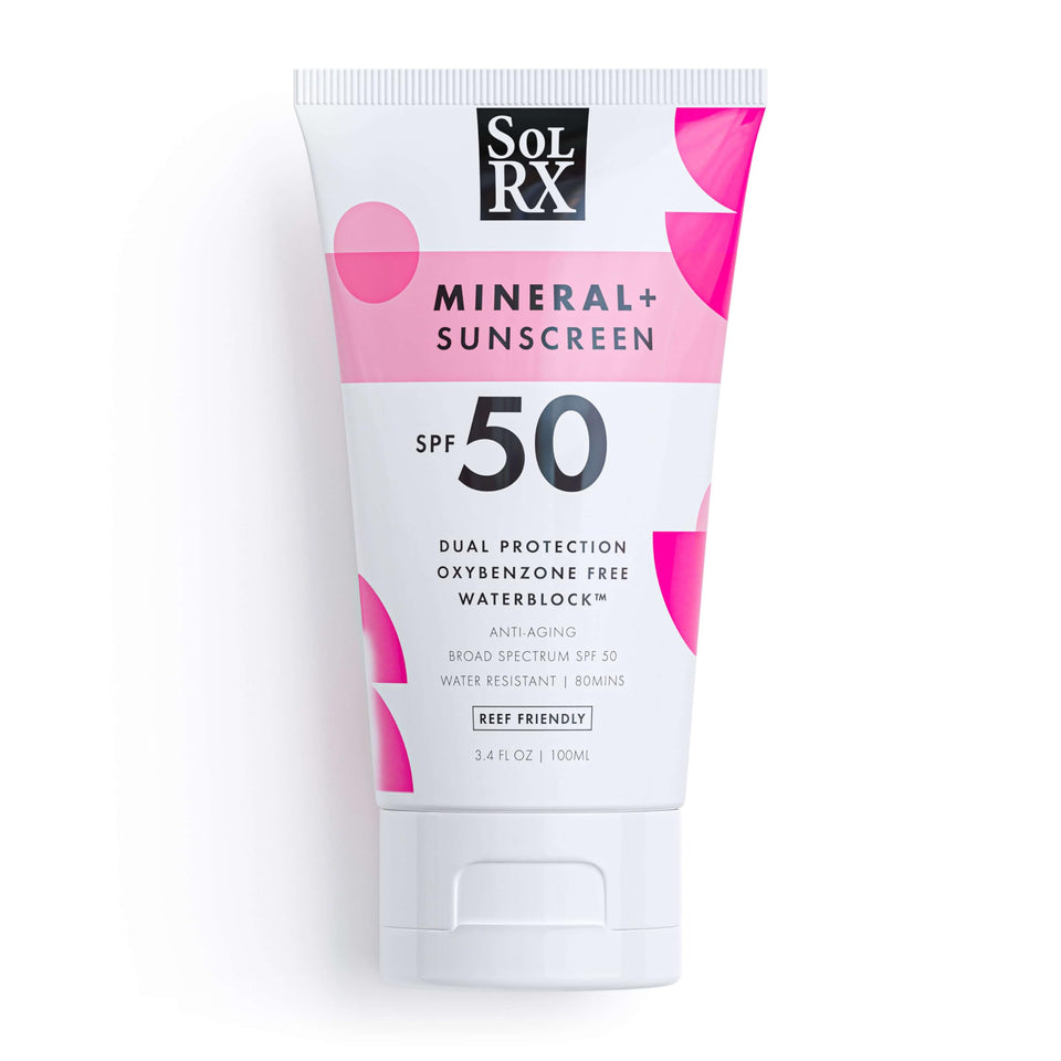 SolRX front packaging showing SPF 50 and reef-safe protection benefits