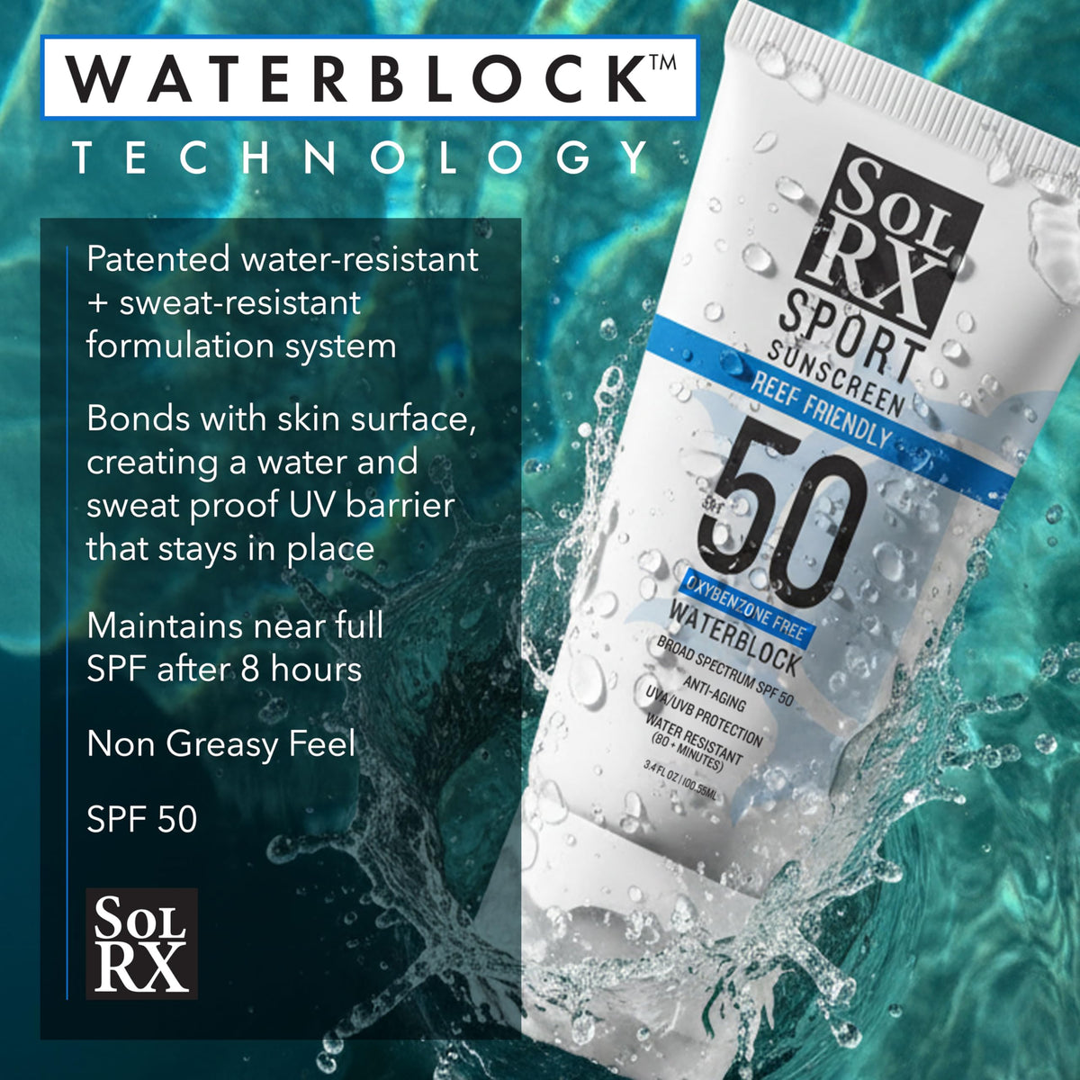 SolRX sport being applied on arm highlighting non-greasy finish
