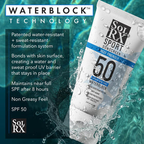 SolRX sport being applied on arm highlighting non-greasy finish