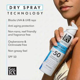 SolRX spray pattern closeup illustrating quick-absorbing non-greasy texture