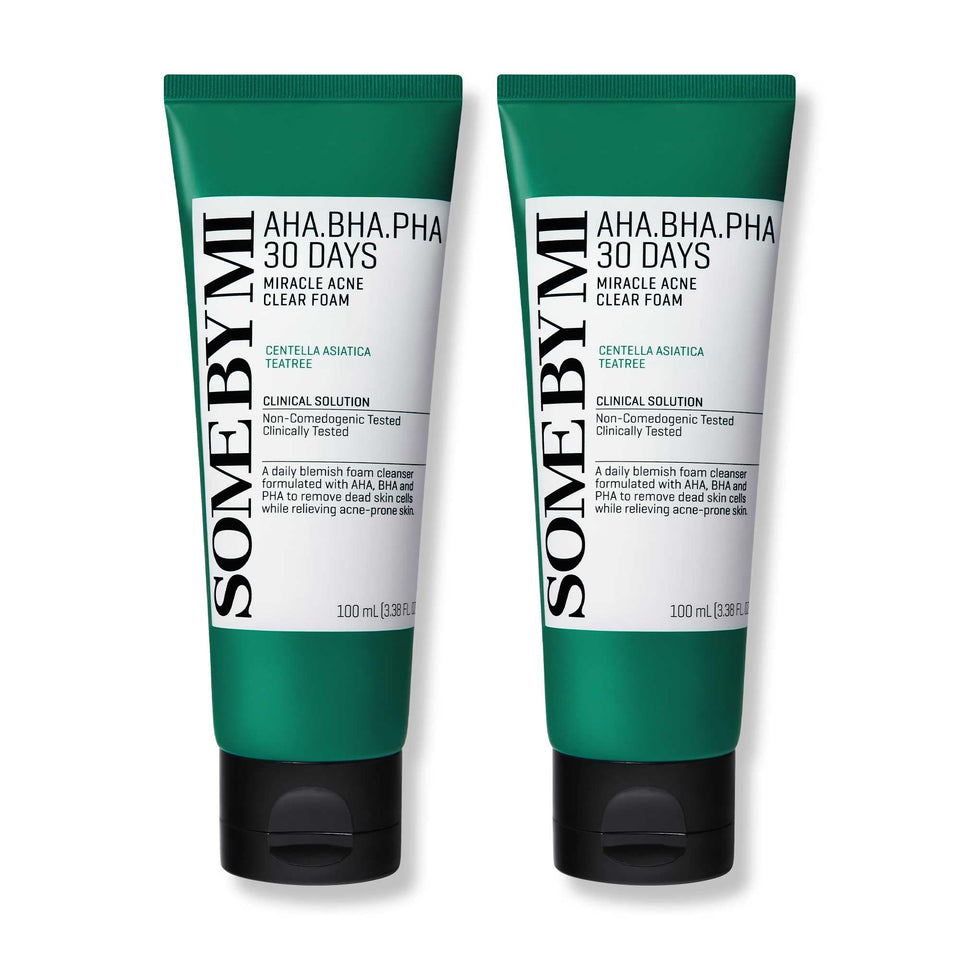 SOME BY MI front packaging of acne clear foam showing product benefits and pack of two