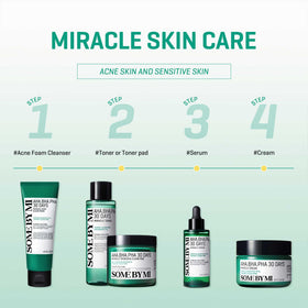 SOME BY MI jar beside relaxed model showing soothing, calming benefit