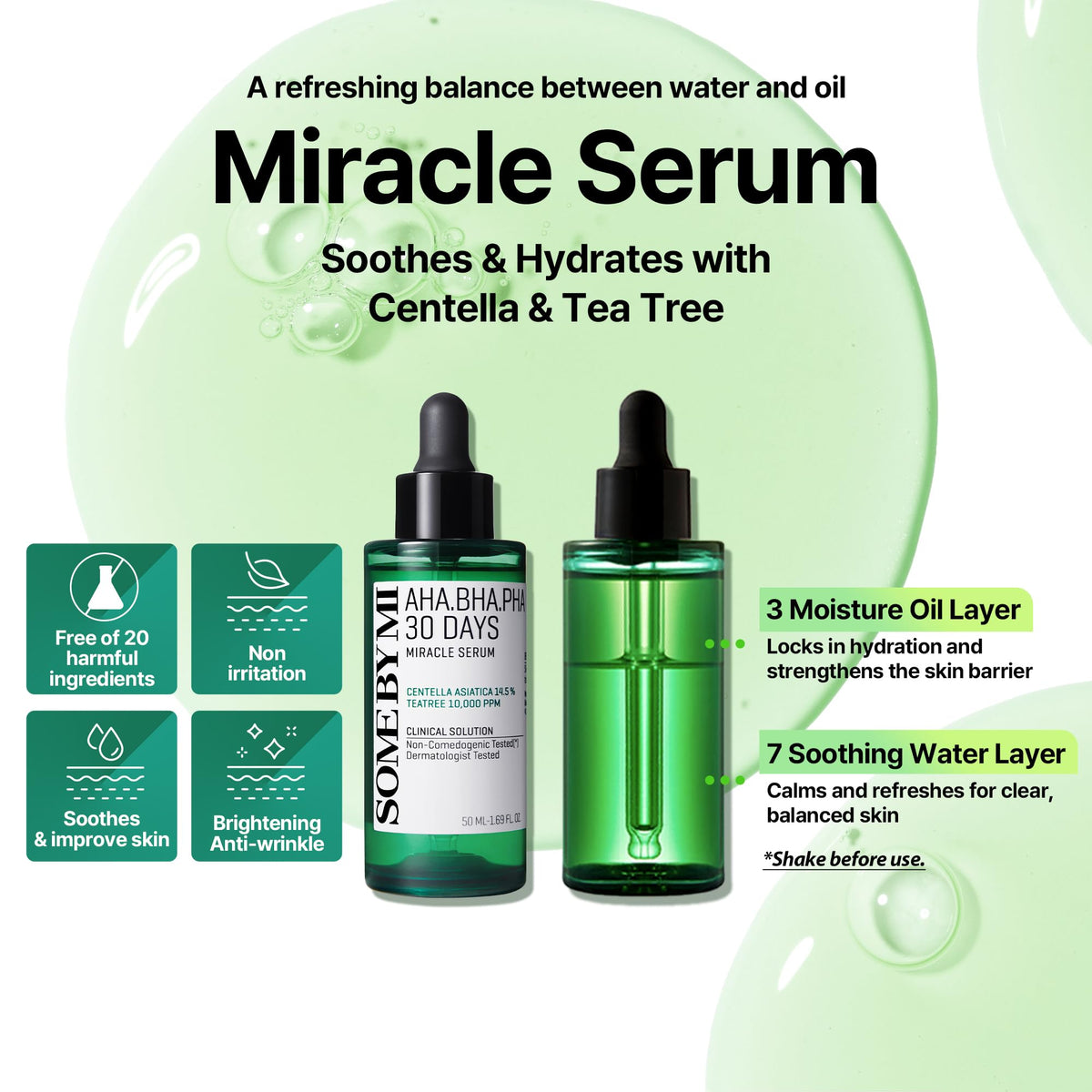 SOME BY MI dropper dispensing serum to highlight precise application and lightweight texture
