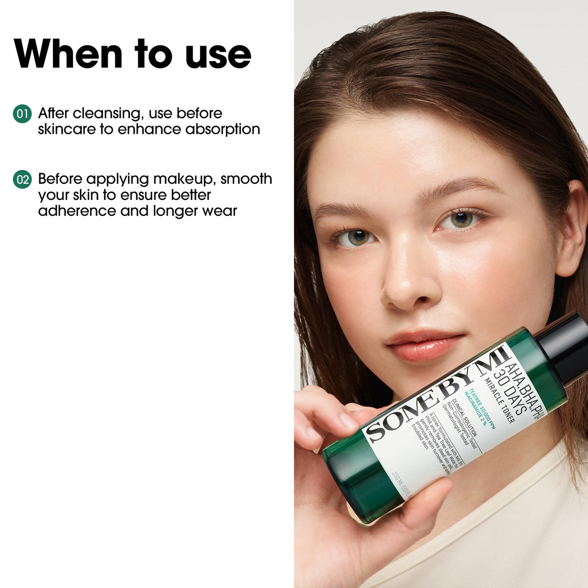 SOME BY MI bottle held in hand to show actual product size and scale