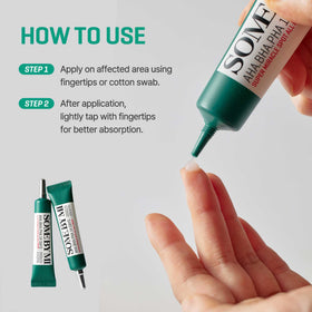 SOME BY MI bottle staged on bathroom shelf showing routine-ready benefit
