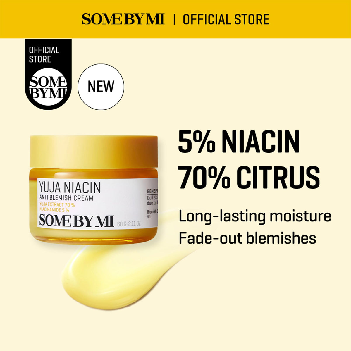 SOME BY MI open jar top view revealing smooth cream for brightening