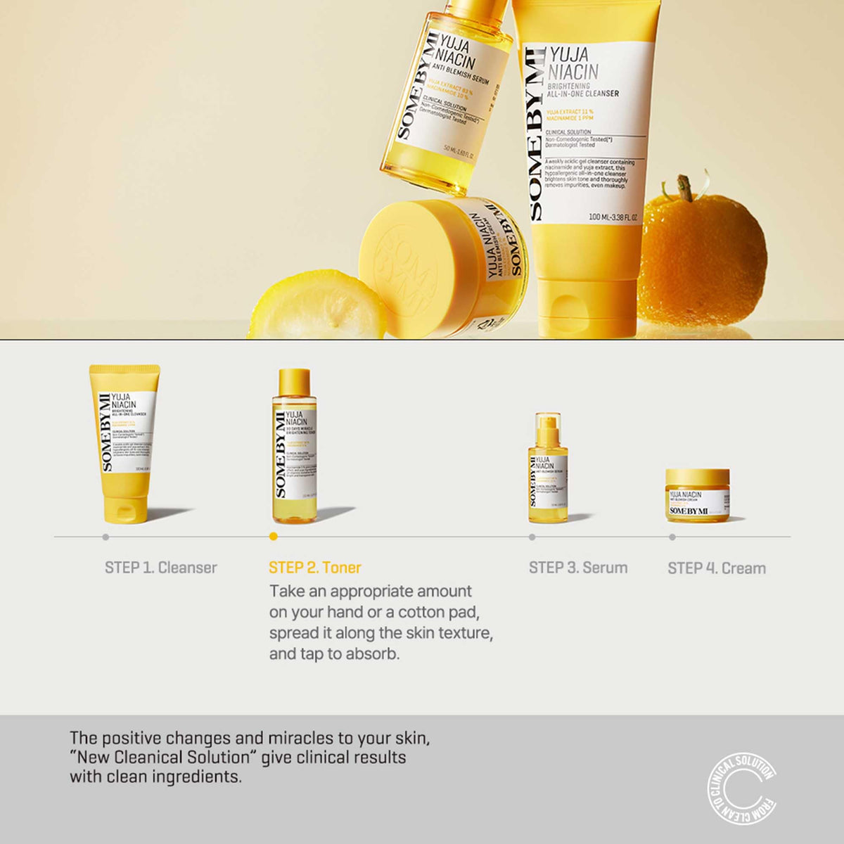 SOME BY MI toner on bathroom shelf in routine, lifestyle radiance benefit