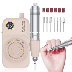 SONGMIN front view of pink nail drill kit showing compact portability and components