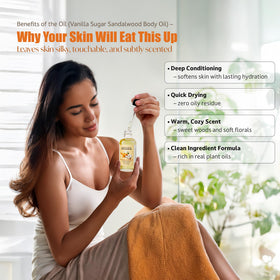 Soothing House oil texture on hand illustrating lightweight absorption and silky finish benefit