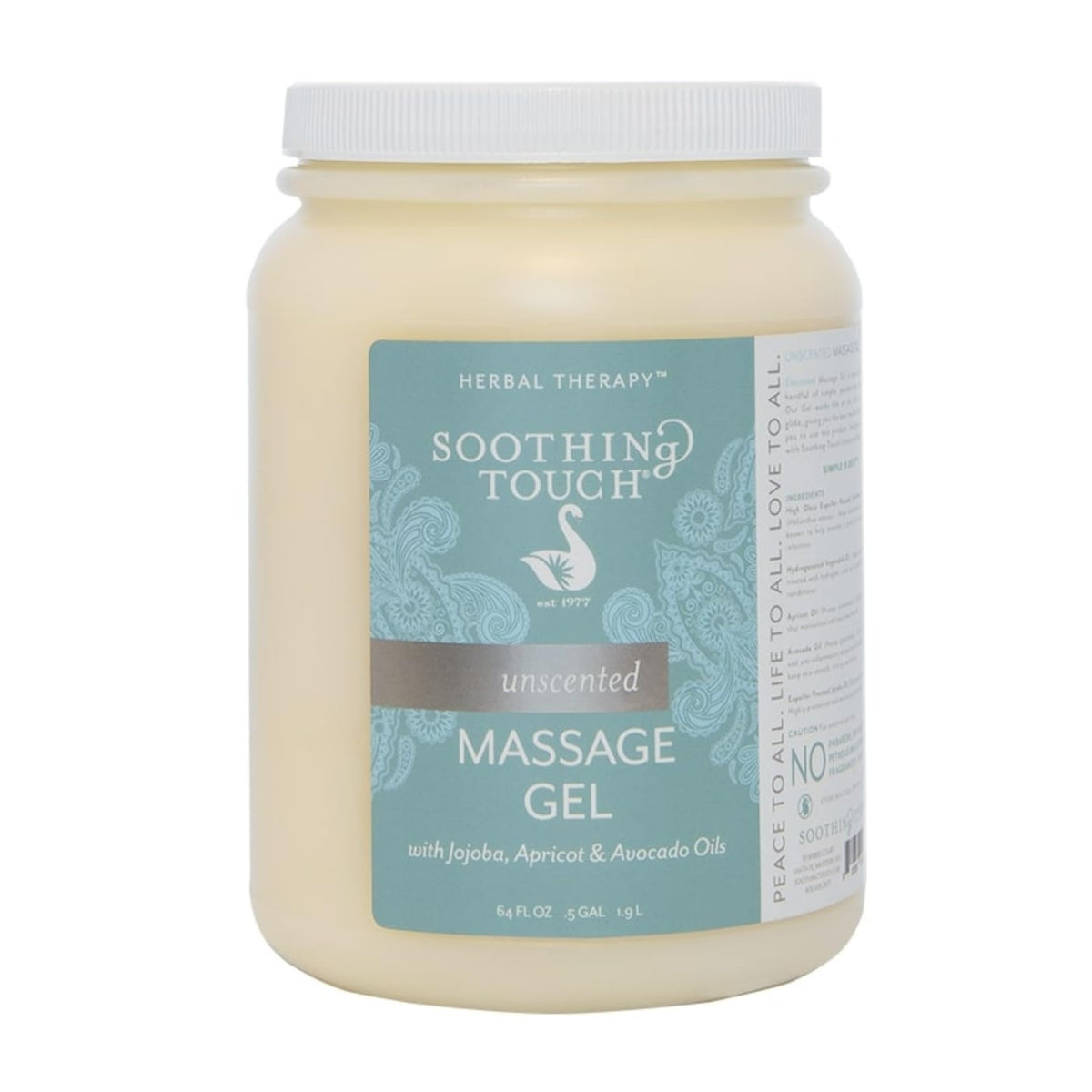 Soothing Touch front label on 64-ounce jar showing product and clean ingredients
