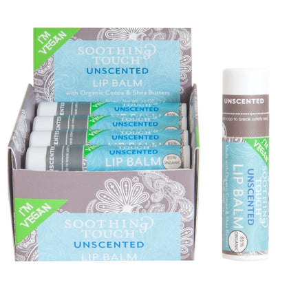 Soothing Touch front tube view showing unscented balm and clean benefits