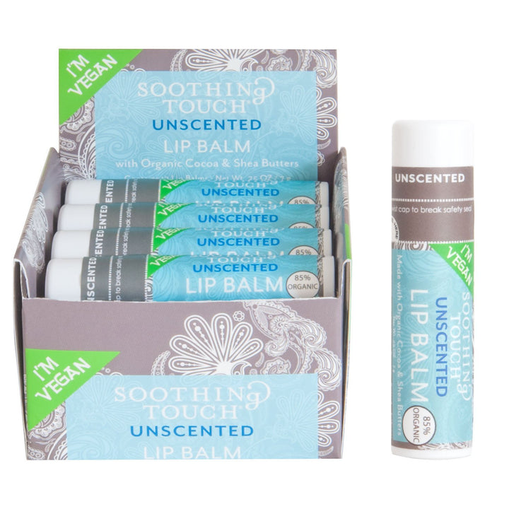 Soothing Touch front tube view showing unscented balm and clean benefits