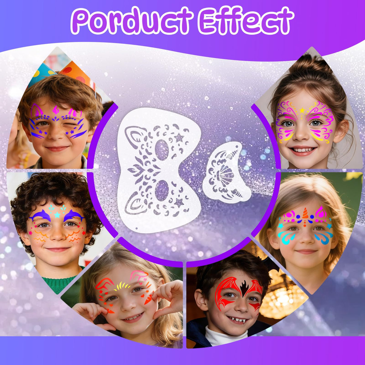 SOOVSY child receiving face paint using stencil for fast event-ready look
