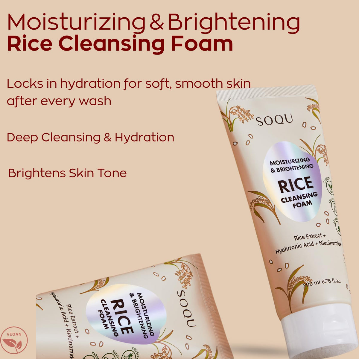 SOQU creamy lather close-up highlighting texture and hydrating foam benefit