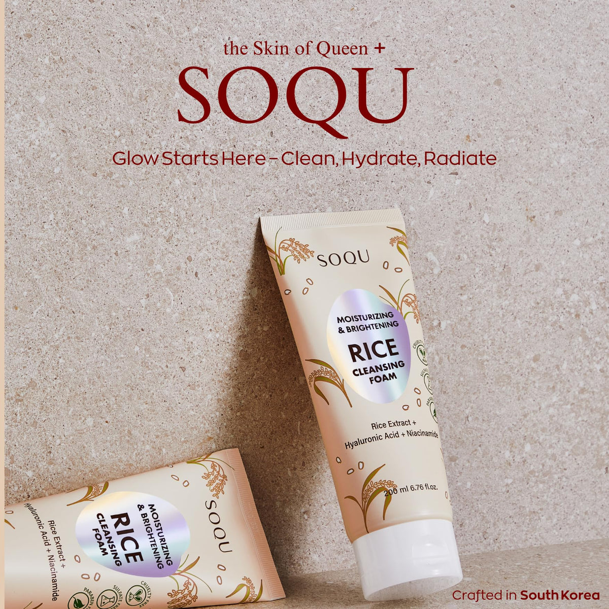 SOQU bottle on bathroom shelf in lifestyle scene promoting daily routine benefits