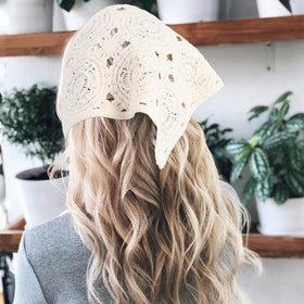 Sorcristy bandana in beach festival outfit, complements casual outdoor styling