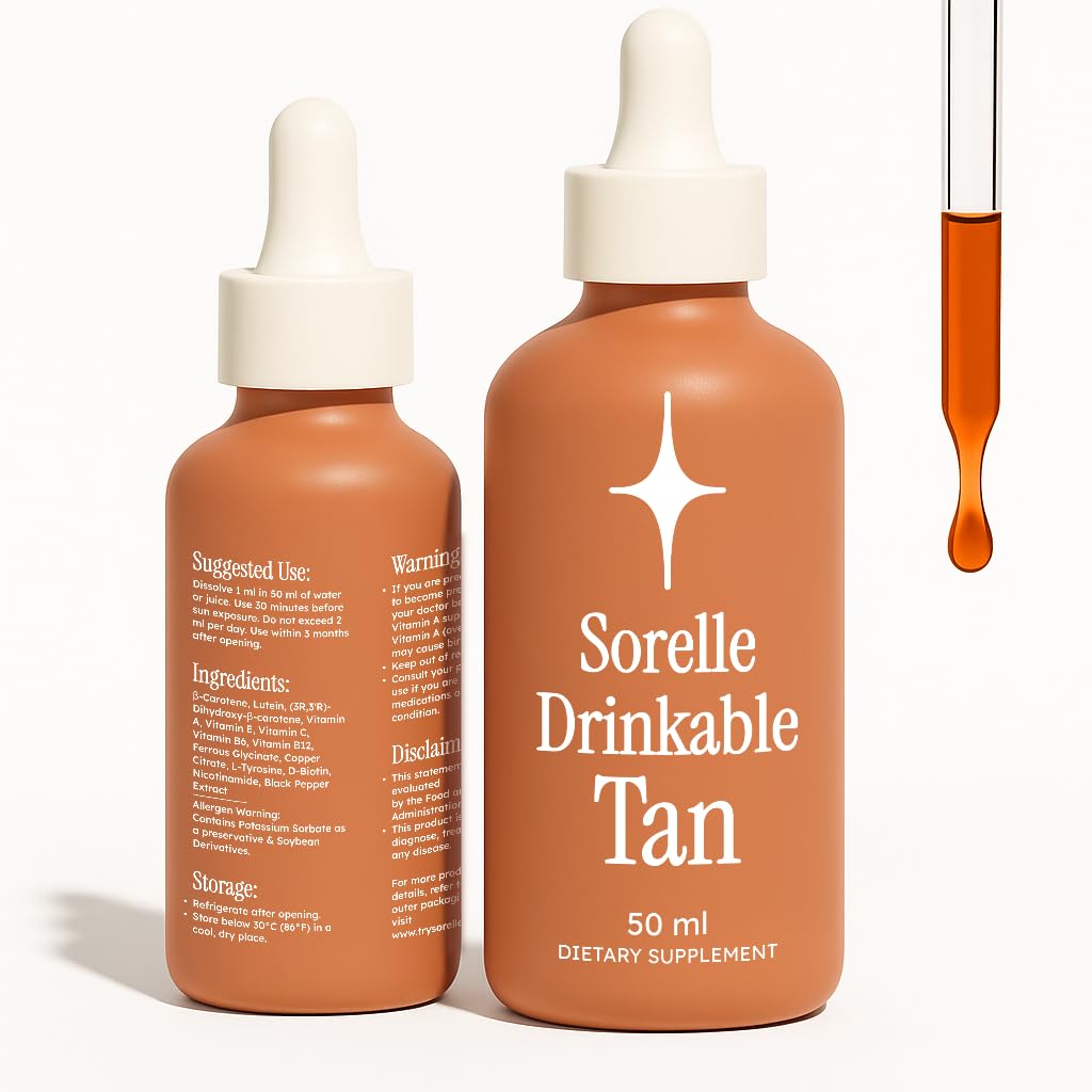 Sorelle front bottle view showing clean packaging and natural tanning benefit