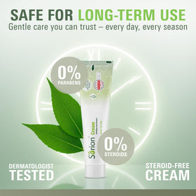 Person applying Sorion cream to hands to soothe dry, flaky patches