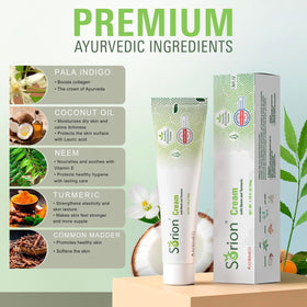 Sorion cream on bathroom shelf in lifestyle scene suggesting daily use