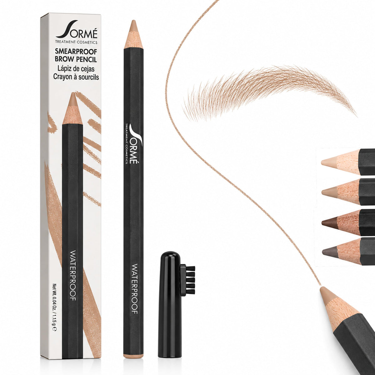 SORMÉ front view of eyebrow pencil showing dual-ended design and cap benefit