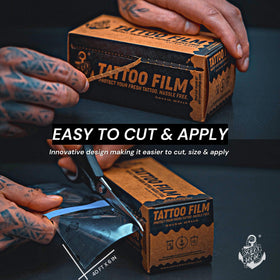 Sorry Mom transparent film applied on forearm protecting fresh tattoo