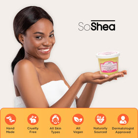 SoShea label close-up with cold-pressed badge, brand conveys nutrient preservation