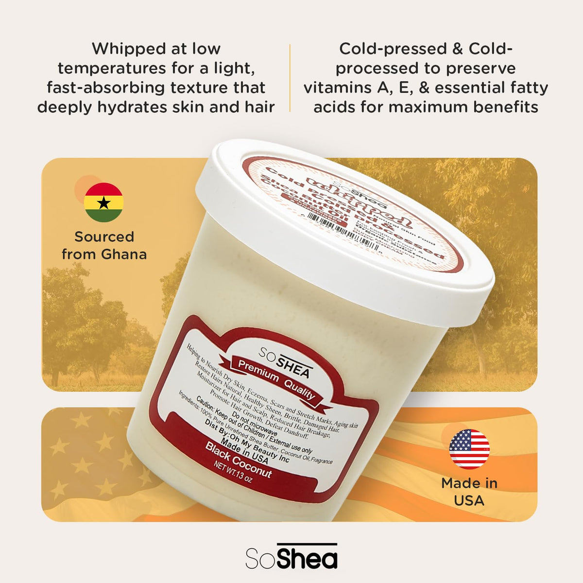 SoShea open jar with whipped texture visible, emphasizes easy spreadability