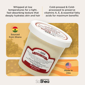 SoShea open jar with whipped texture visible, emphasizes easy spreadability